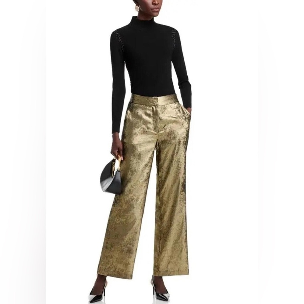 Elie TAHARI The Hannah Gilded Wide Leg Trousers Brushed Gold Size 10 NEW Party